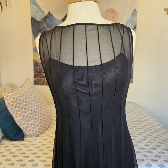 Adrianna Papell Black Sheer Overlay Cocktail Party Dress Women’s Size 8 - Picture 7 of 15